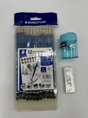 STAEDTLER Lumograph Drawing Pencils. Set of 12 With Eraser Sharpener