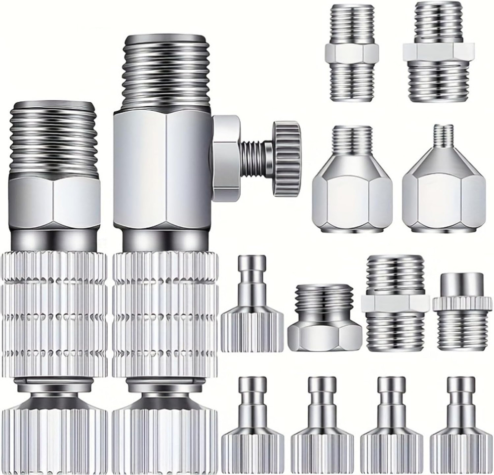 16 Pcs Airbrush Adapter Set, 1/8 and 1/4 Inch Male/Female Connectors, Quick Disc