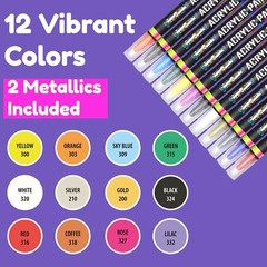 Acrylic Paint Markers Dual Tip (12 Pack) – Bold Paint Pens Fine Tip and Dot Tip