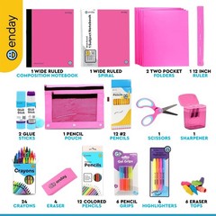 71 PCS Pink Back To School Supply Box Kit Kids Grades K5 Kindergarten Girls