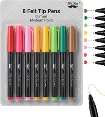 – Felt Tip Pens, 8 Pack, 0.7Mm, Assorted Colors, Fast Dry, Fine Felt Tip