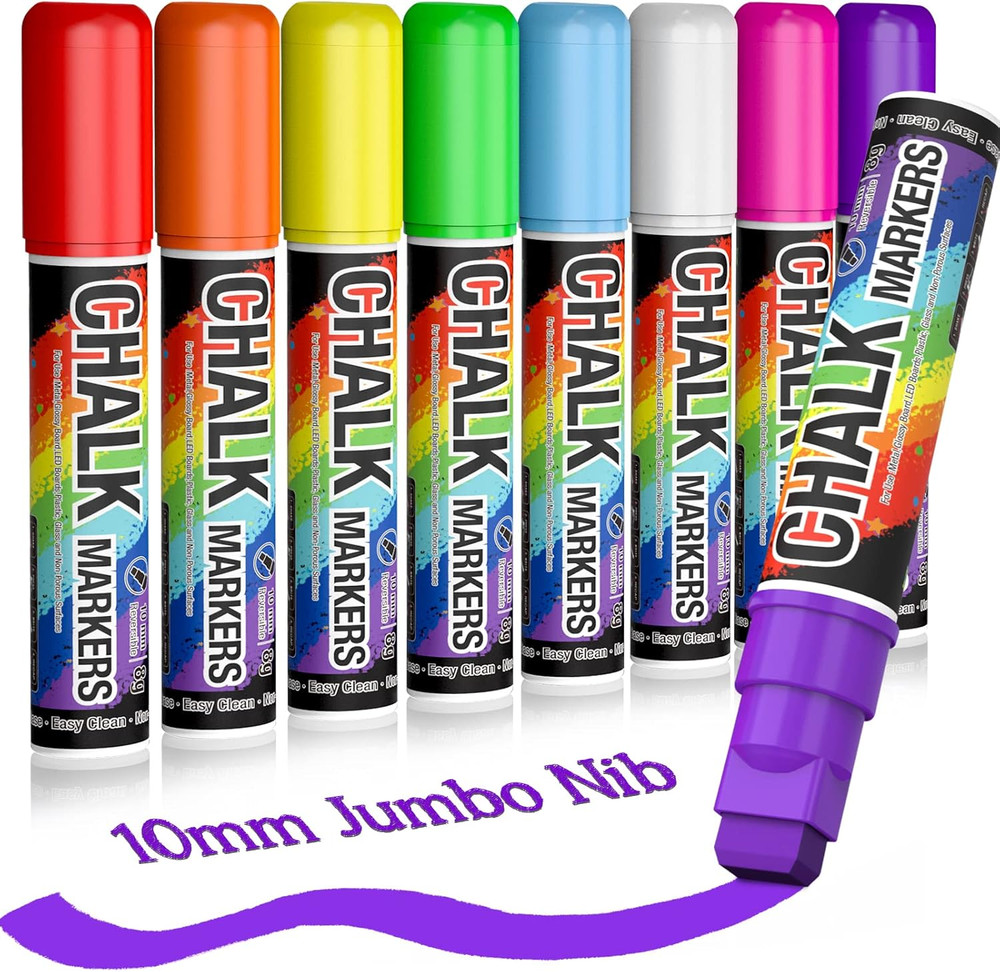 KERIFI Window Markers for Cars Washable, 10Mm Jumbo Liquid Chalk Pens for Art We