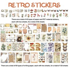 Retro Scrapbook Supplies Kit, 200 Sheets Mixed Natural Color Paper and Stickers,