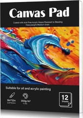 12 Sheets 9″x12″ Canvas Paper Pad – 350 GSM for Acrylic & Oil Painting