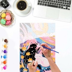 Adult Framed 8×12 Fantasy Cats Paint by Numbers Kit, Rainbow Clouds DIY Decor