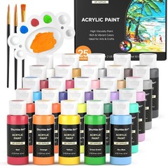 25 Colors Acrylic Paint Set, 2oz Bottles – Non-Toxic & Waterproof Art Supplies