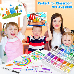 256 Count Washable Markers Bulk, 16 Assorted Colors, Conical Tip with Fine & Bro