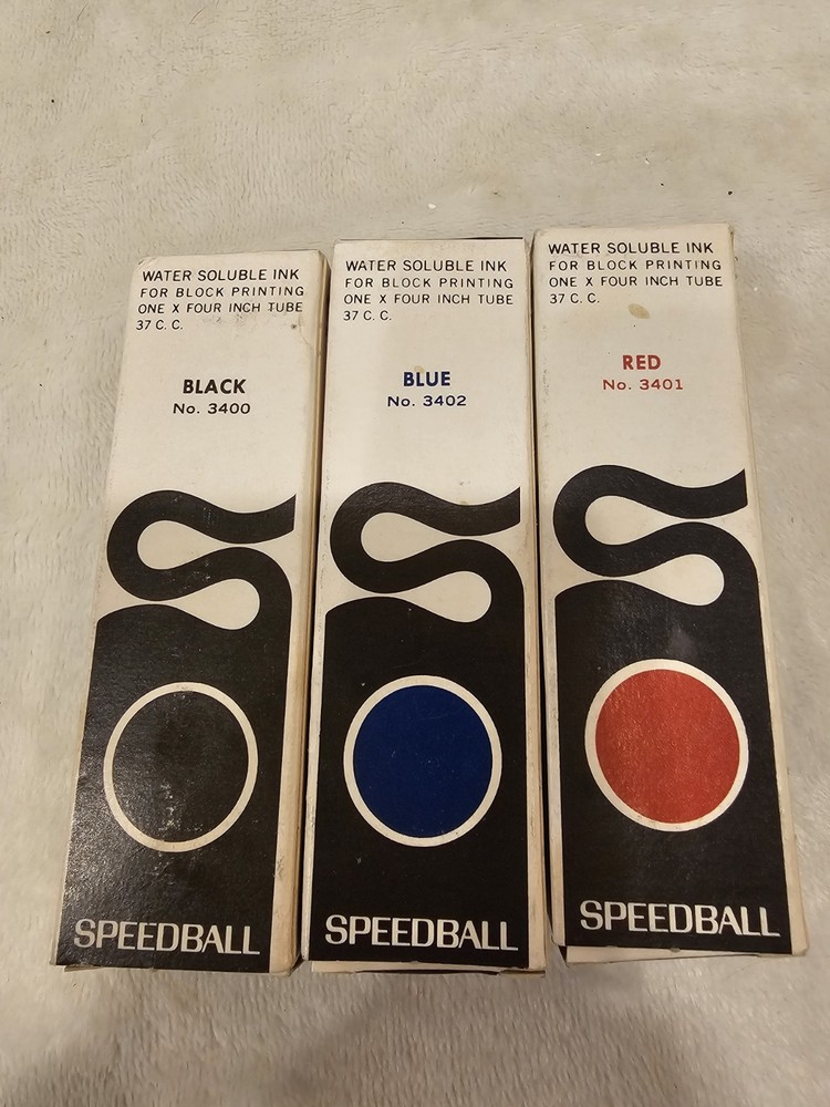 Set of 3 Speedball Water Soluble Block Printing Ink Black Blue & Red Read