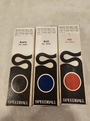 Set of 3 Speedball Water Soluble Block Printing Ink Black Blue & Red Read