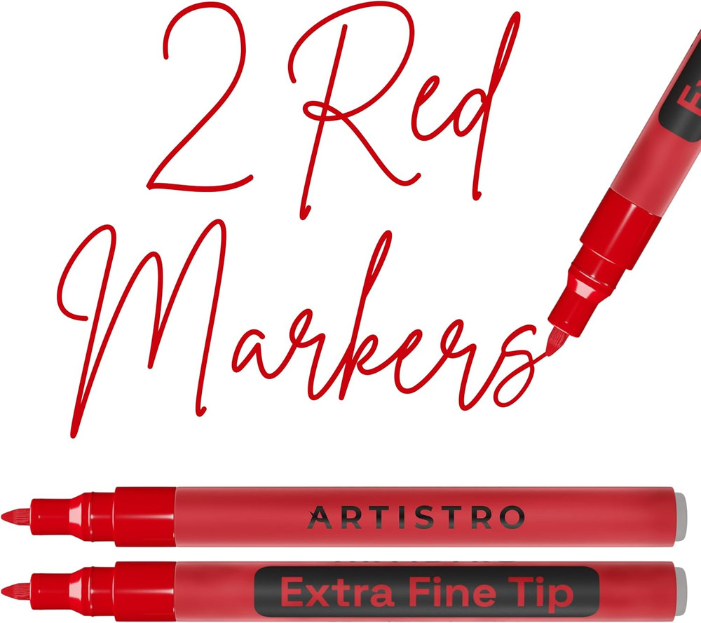 2 Red Acrylic Paint Markers – 0.7Mm Extra Fine-Tip Paint Pens – Perfect for Craf