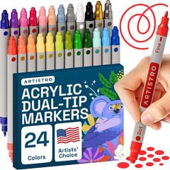 24 Dual Tip Acrylic Paint Markers, Acrylic Paint Pens, Fabric Markers for Textil