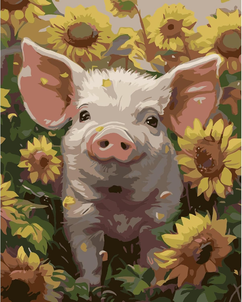 Pig Paint by Numbers Kit for Adults Beginners- Pig Sunflower Paint by Number Can