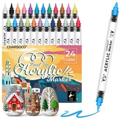 24 Color Acrylic Paint Pens – Dual Tip, No-Bleed Markers for Paper, Wood & Rock