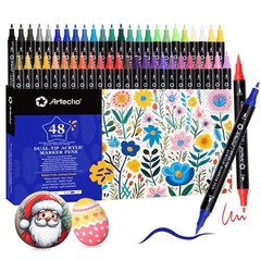 Acrylic Paint Markers 48 Colors, Acrylic Paint Pens with Brush Tip and Fine T…