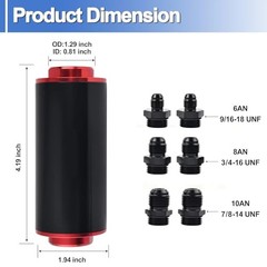 Inline Fuel Filter00 Micron Universal 50MM with 6AN 8AN0AN Adapter Aluminum 1