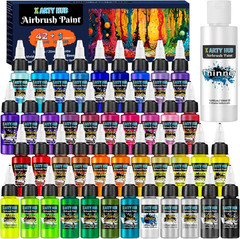 Airbrush Paint – 42 Colors with 4.05 Fl Oz Thinner, Iridescent, Neon and Metalli