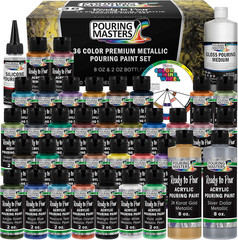 Pouring Masters 36-Color Metallic Ready to Pour Acrylic Pouring Paint Set with S