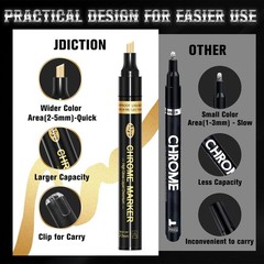 Mirror Chrome Markers 4 PACK, 3 Colors Permanent Metallic Markers 1 Clean Pe…