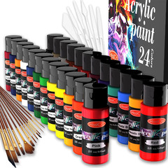42PCS Acrylic Paint Set of 24 Colors 2Fl Oz 60Ml Bottles with 12 Brushes and 6 P