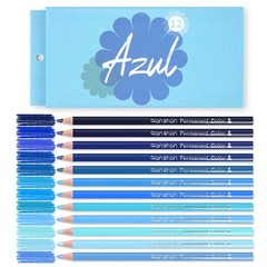 12 Blue Colored Pencils Oil Based Pre-Sharpened Wooden Colored Pencil Set for Ad