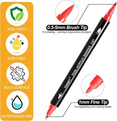 30 Colors Acrylic Paint Pens, Dual Tip 1 Count (Pack of 30), Multicolor