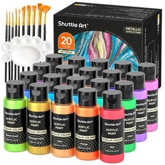 Shuttle Art Metallic Acrylic Paint Set, 20 Colors Metallic Paint in Bottles (60m