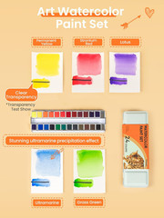 24 Colors Watercolor Paint Set, Intermediate Watercolor with Smooth Mixing Vibra