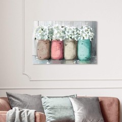 Wynwood Studio Botanical Wall Art Canvas Prints ‘Mason Jar Turquoise’ Florals…
