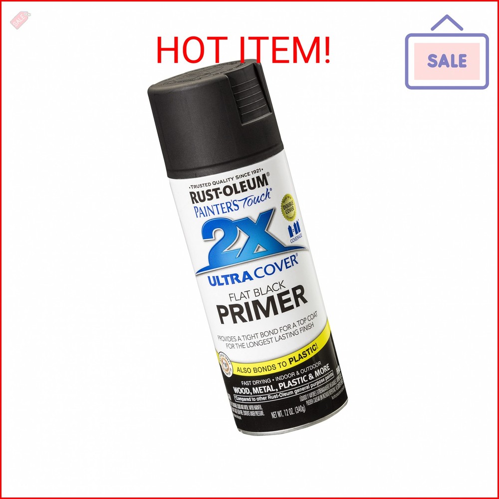 Rust-Oleum 249846 Painter’s Touch 2X Ultra Cover Spray Primer 12 Oz, Flat Black
