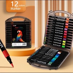 12 Colors Acrylic Paint Pens Brush Tip Waterproof for Rock Painting Wood Plastic