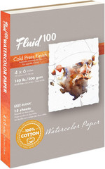 Fluid 100 Watercolor Paper Block, 4 x 6 inches, 15 Sheets, 140 lb (300 GSM) 100%