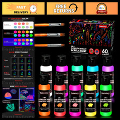 Fluorescent Glow in the Dark Paint 60ml – Neon Acrylics for DIY Crafts, Hallowee