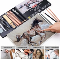 PANDAFLY Professional Colored Charcoal Pencils Drawing Set, 20 Pack Art Pencil K