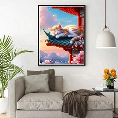 Sleeping Cat Diamond Painting Kits for Beginners Adults,5D DIY Orange Cat Diam