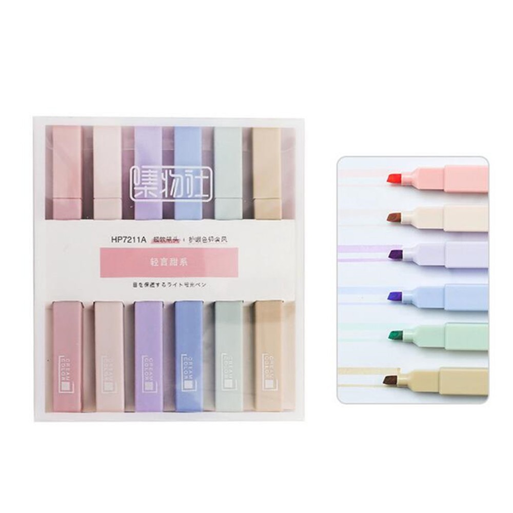 6Pack Multiple Colors Soft Marker Pen 4mm Nib Fluo Pen Smooth Writing Marking A