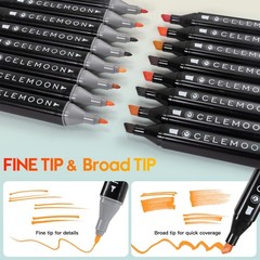 CeleMoon 36 Skin Tone Alcohol Markers Dual Tip Fine & Broad Chisel Permanent…
