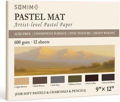 Somime 9×12 Pastel Paper Pad, 600gsm Heavyweight Sanded Art Paper, 12 Sheets