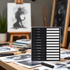 24 PCS Compressed Square Charcoal Stick Kit Soft Medium Hard 12 Black 12 White