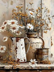 Axquilon Rustic Flowers Diamond Art Kits for 14x14in(35x35cm),
