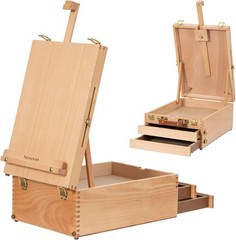 Wooden Tabletop Easel Box Beechwood Sketchbox Table Easel with Storage Drawers