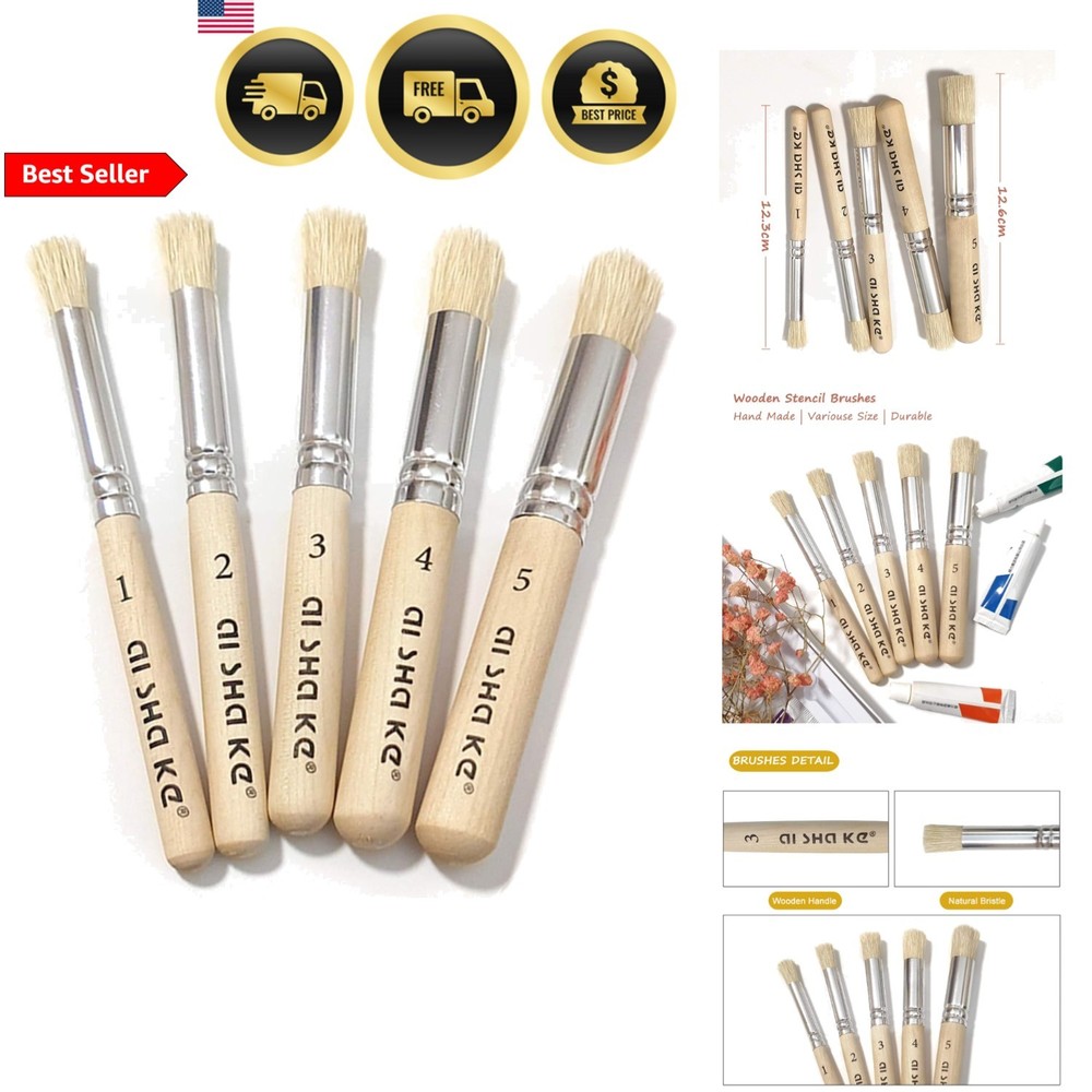 Stencil Brushes Set 5 Pcs Natural Bristle Wooden Handle Painting Tools for Ar…