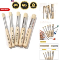 Stencil Brushes Set 5 Pcs Natural Bristle Wooden Handle Painting Tools for Ar…