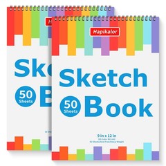 9″ x 12″ Sketch Book, 2-Pack 50 Sheets Spiral x 12″(Pack of 2), white