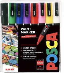 Uni Posca PC-3M 8 Standard Colours Marker Bundle – Water Based Acrylic Pens