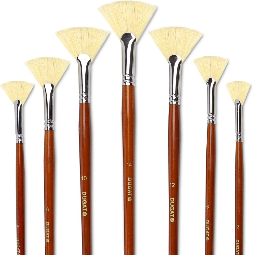 DUGATO Artist Fan Paint Brush Set of 7, White 7pcs Brushes, White, Brown