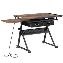 Adjustable Drafting Table with Power Outlet Artist Drawing Table with Stool