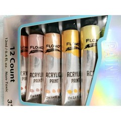 Art Acrylic Paint Set 12 Tubes Blends Easily Non Toxic Satin Finish Any Surface