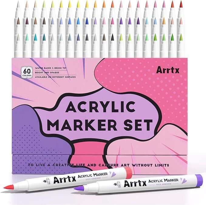 Arrtx Acrylic Paint Pens 60 Colors, Brush Tip Acrylic Markers for Adults,Student