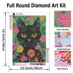 Black Cat Diamond Art Painting Kits for Adults, 5D Cat Diamond Dots for Beginner