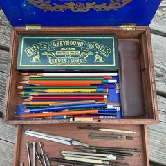 Antique Winsor & Newton Mahogany Artists Box – Pencils Pastels & Drawing Tools